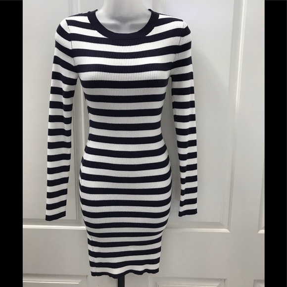 🔴NEW wTag-Forever21 Blue Striped Bodycon Dress S - Picture 2 of 3